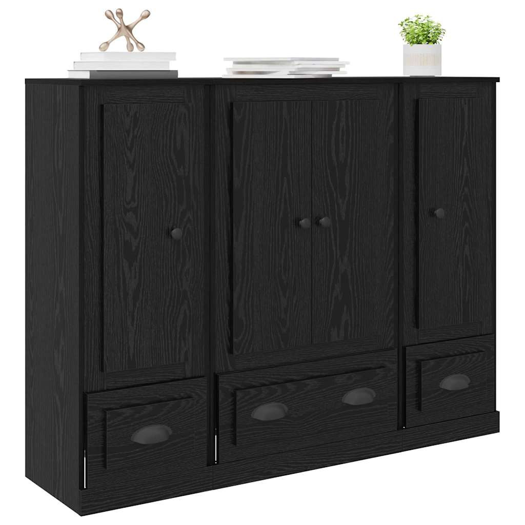 Sideboard with Drawer 3 pcs Black Oak Engineered Wood